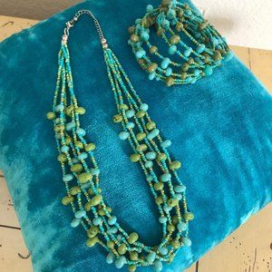 Turquoise and Olive necklace and bracelet set
